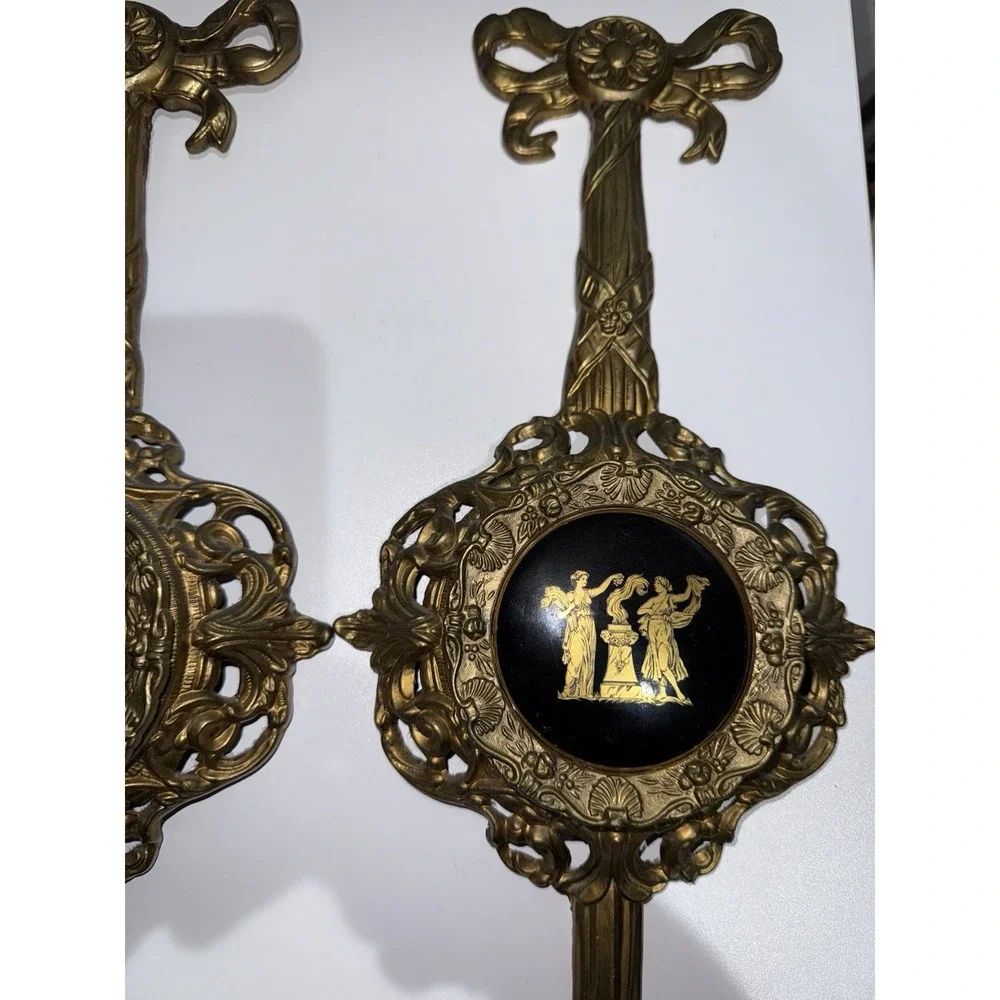 Vintage Victorian Brass Wall Hanging Plaques Art Deco Greek Figures Black‎